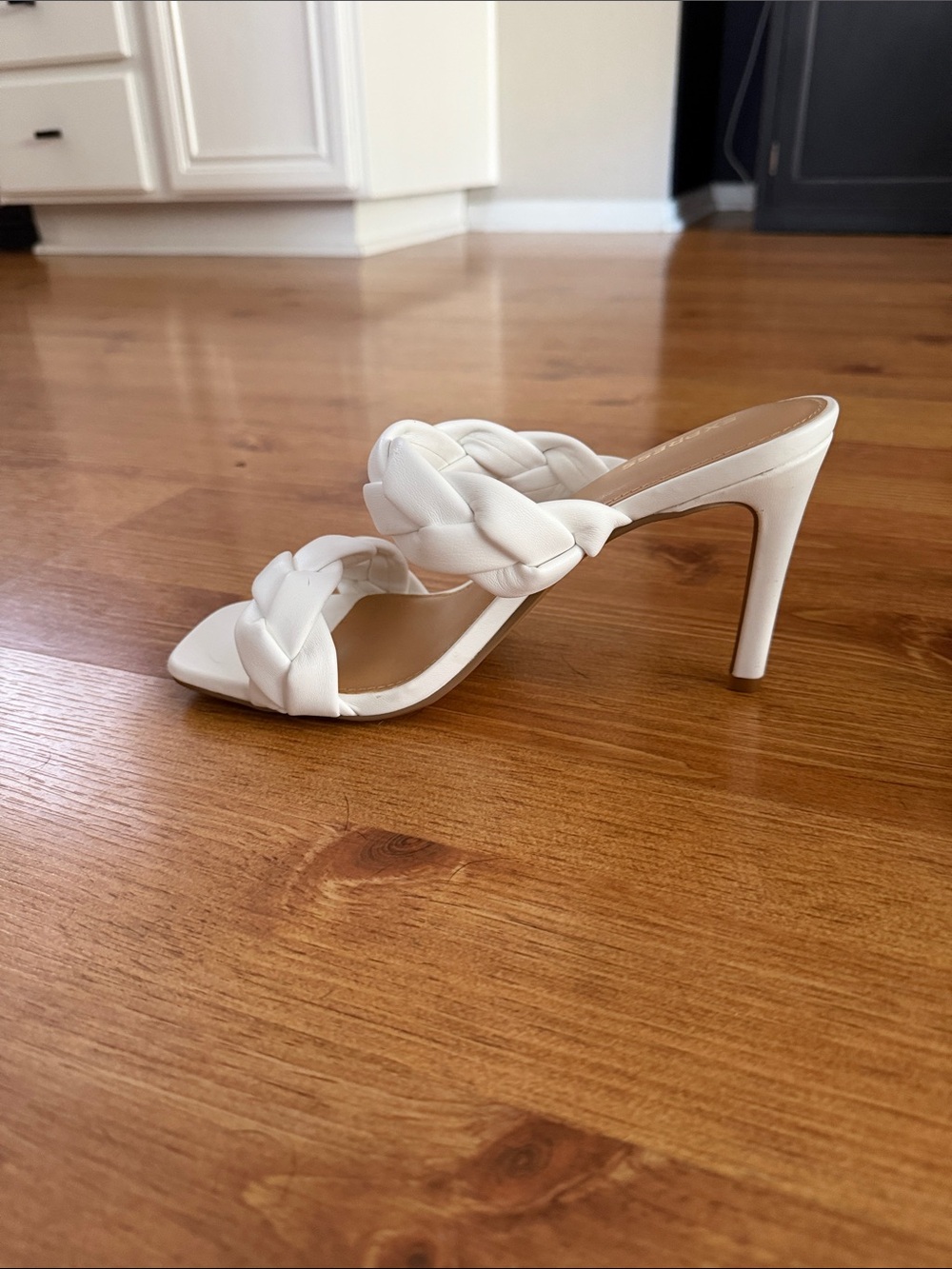Express White Braided Double-Strap Mid Heel Slides - Picture 2 of 3